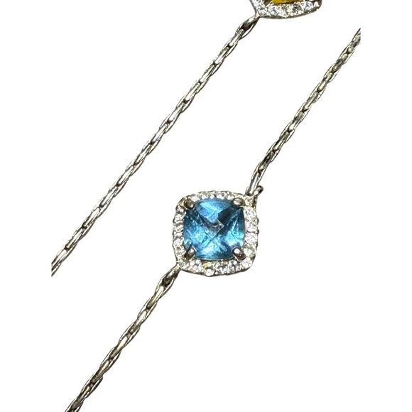 Monet Vintage Signed Women 15.5" Long Silver Tone Chain Necklace Station Gems - Picture 4 of 8